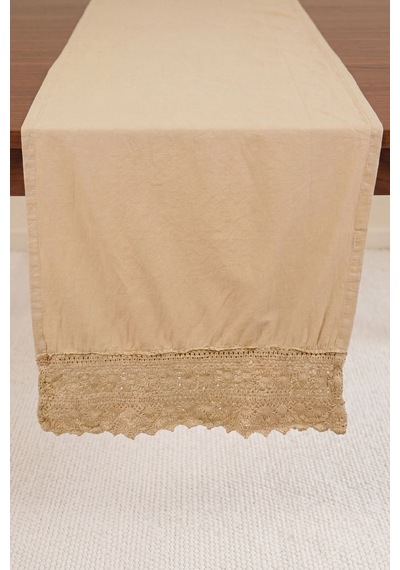 Oxford Lacy Pamuklu Dantelli Runner 40x150 Cm Bej