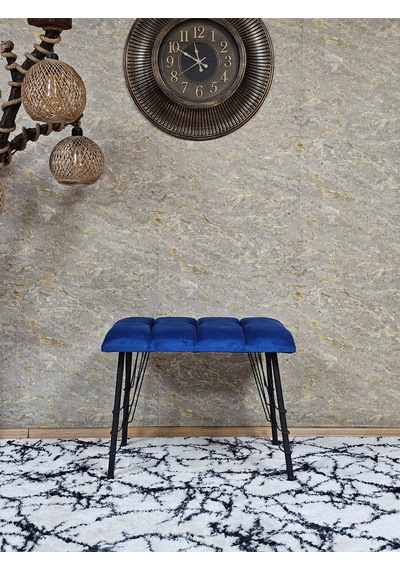 Zafir Metal Siyah Tel Ayaklı 60 Cm Puf Bench - Puf - Bench - Oturak - Mutfak Oturağı - Antre Oturağı Mavi