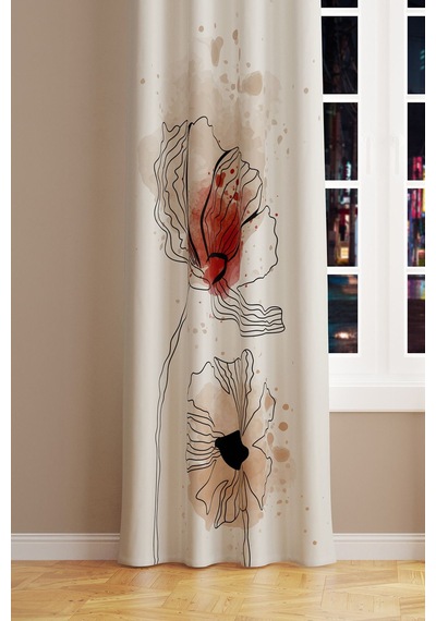 Art Flora Desenli Süet Oturma Odası Salon Fon Perde Baskılı Ekstrafor Büzgü Tek Kanat Prd-1029 Çok Renkli