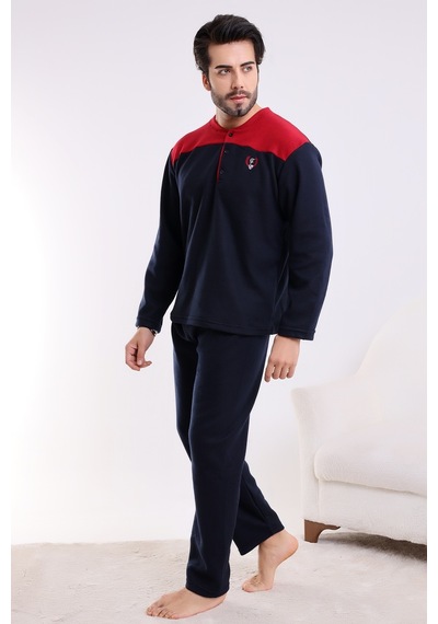 Wordex Falkon 7204 Polar Kışlık Erkek Ev Pijama Takımı Uyku Takımı Lacivert
