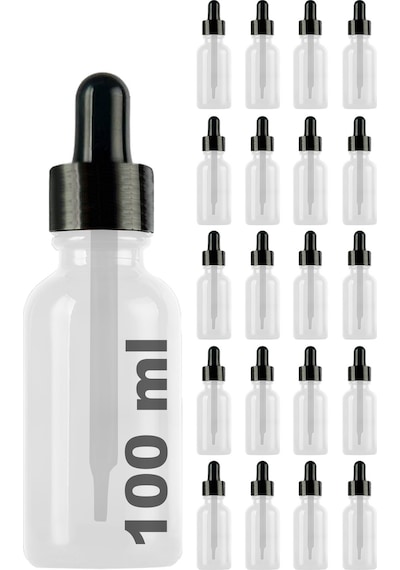 Afracam Şeffaf 100 Ml Kapaklı Dropper Damlalık Cam Şişe 20 Adet Siyah