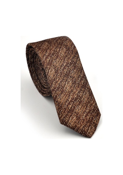 Gaffy Bej Kırcıl Desenli Kahverengi Dokuma Kumaş Mendilli Slim Fit Kravat // Sdk230920 Desenli
