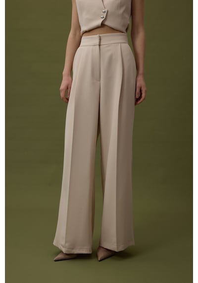 Sateen Sofia Palazzo Pantolon - Bej-137033 Bej