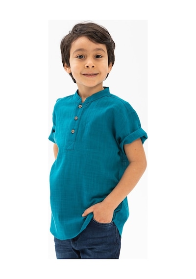 Eliş Şile Bezi Kısa Kol Şile Bezi Bodrum Erkek Çocuk Tshirt Petrol 3053