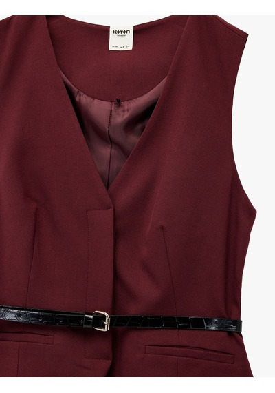 Koton Kemer Detaylı Kolsuz Cepli V Yaka Yelek Bordo 6wak20106uw Bordo