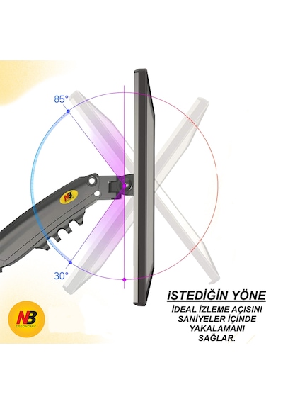 Monitör Standı North Bayou H100 2026 Yeni Model Amortisörlü Tekli Monitör Standı Gri 17-32 Inç - 2-9 Kg