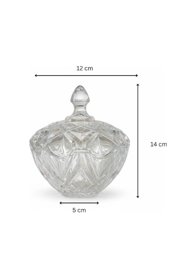 Lora Kristal Desen Kapaklı Parlak Cam Şekerlik 14x12 Cm Şeffaf