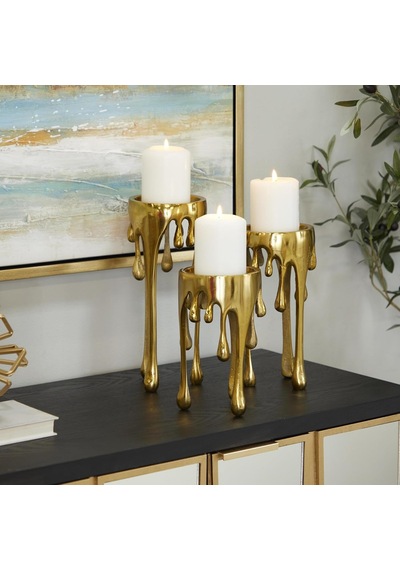 Cosmopolitan Tarafından Cosmoliving Alüminyum Metal Soyut Dekoratif Mumluk Erime Damla Mum Standı, 3'lü Mum Tutucu S Diğer