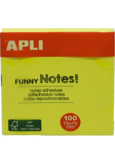 Apli Yapışkanlı Not Kağıdı Sarı Funny 100 Yp 75x75 11897