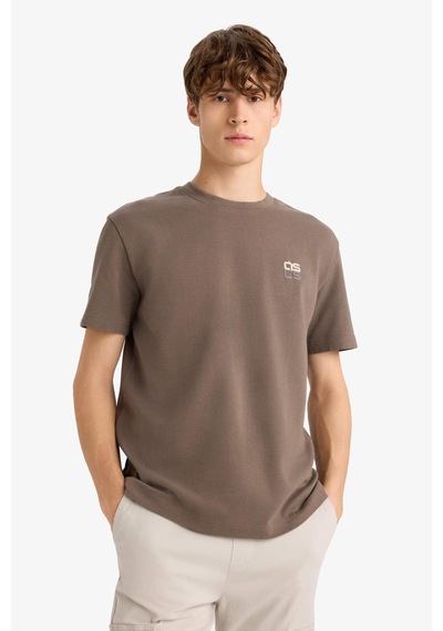 Defacto Regular Fit Bisiklet Yaka Baskılı Kısa Kollu Tişört F3472ax25aubn571 Kahve