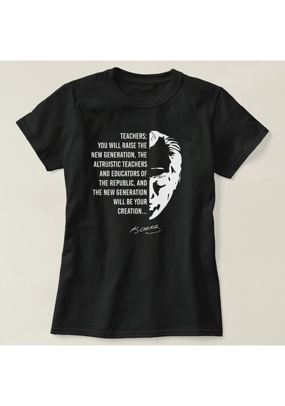 Barlashive 24 Kasım Öğretmenler Günü Temalı Baskılı Bisiklet Yaka T-shirt - Siyah Çok Renkli