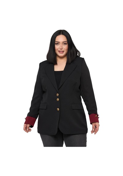 Disentis Büyük Beden Manşeti Kumaş Garnili Düğme Detaylı Astarlı Siyah Bordo Blazer Ceket Siyah Bordo Disentis Büyük Beden Manşeti Kumaş Garnili Düğme Detaylı Astarlı Siyah Bordo Blazer Ceket Siyah Bordo
