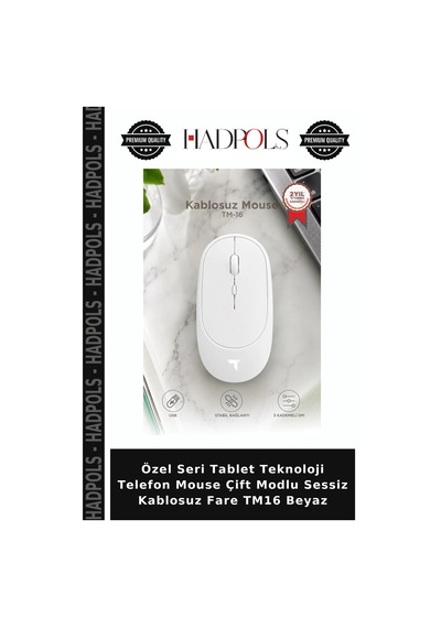 Özel Seri Tablet Teknoloji Telefon Mouse Çift Modlu Sessiz Kablosuz Fare Tm16 Beyaz