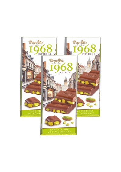 Beyoğlu 1968 İstiklal %30 Tane Antep Fıstıklı Sütlü Çikolata 95 Gr X3