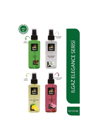 Çam & Beyaz Zambak & Limon & Japon Kiraz Çiçeği Kolonyası 150 Ml - Elegance Series 4'lü Kolonya Seti