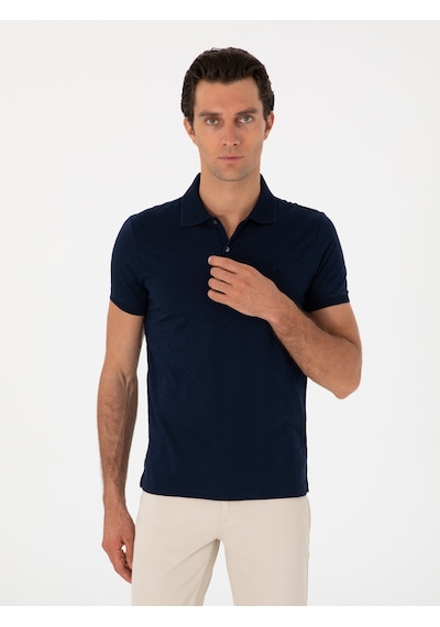 Lacivert Slim Fit Desenli Polo Yaka T-shirt