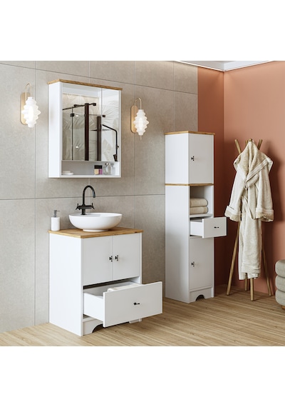 Lavabolu Mat Beyaz Mdf 60 Cm Çekmeceli Banyo Dolabı + Aynalı Dlp Atlantik Çam - Beyaz Lavabolu Mat Beyaz Mdf 60 Cm Çekmeceli Banyo Dolabı + Aynalı Dlp Atlantik Çam - Beyaz