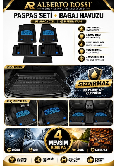 Skoda Superb 2015+2024 Uyumlu Araca Özel 3d Bagaj Havuzu Ve Paspas Enerji Mavi