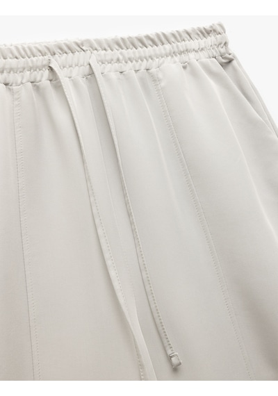 Koton Modal Kumaş Beli Lastikli Bağlamalı Cepli Balon Fit Pantolon Gri 5sak40045pw Gri