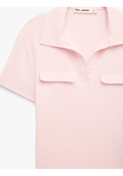 Koton Modal Karışımlı Regular Fit Cep Detaylı Kısa Kollu Polo Yaka Tişört Pembe 7wal10205ık Gül
