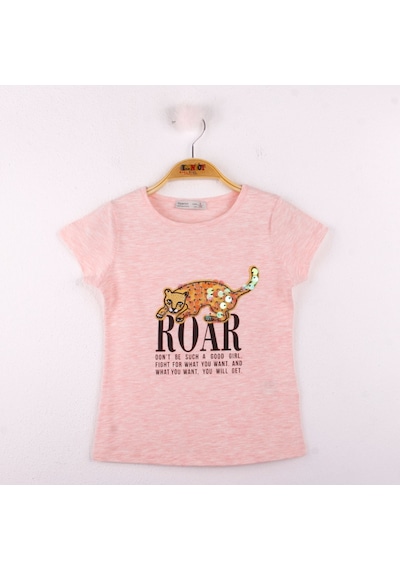 Toontoy Kids Toontoy Kız Çocuk Leopar Baskılı Pullu Tişört Pembe