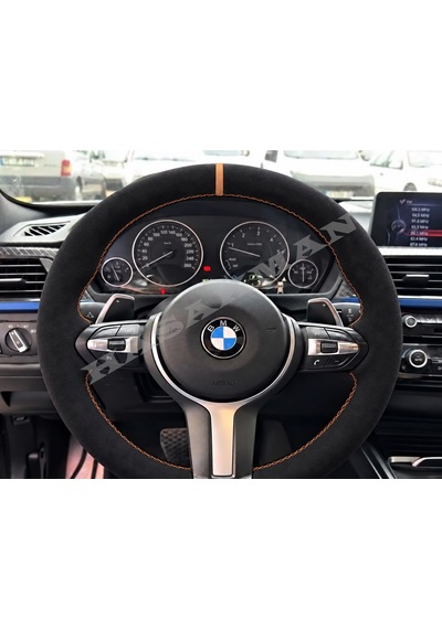 Bmw F01/f02 Dikme Direksiyon Kılıfı Full Alcantara Süet Taba Yüzük Ve Taba Dikiş 2012-2015 Siyah