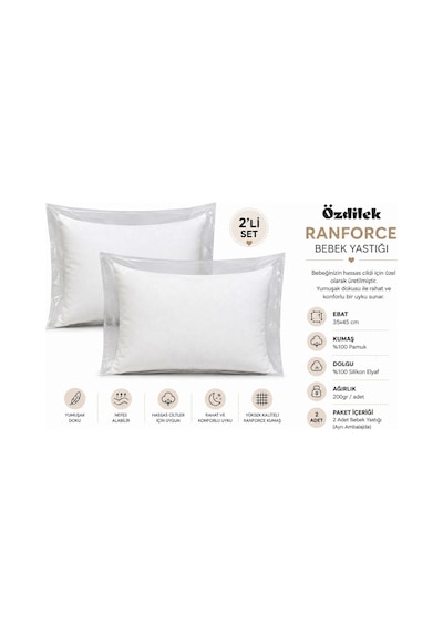 Özdilek 2li Paket Ranforce Silikon Bebek Yastığı 35x45 Beyaz
