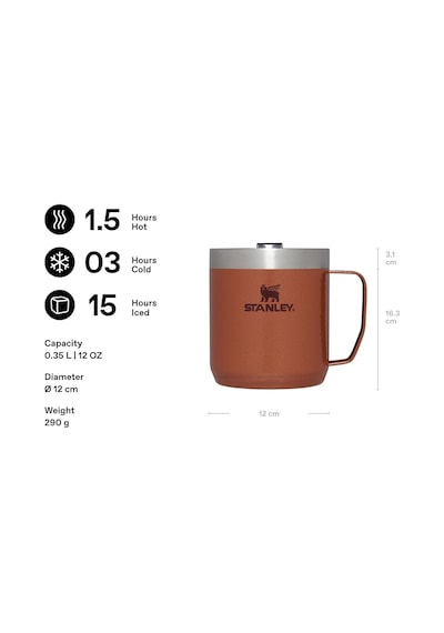 Stanley Classic Legendary Camp Mug Paslanmaz Çelik Termos Bardak, Kil Rengi Hammertone Clay , 0.35 Litre Çok Renkli