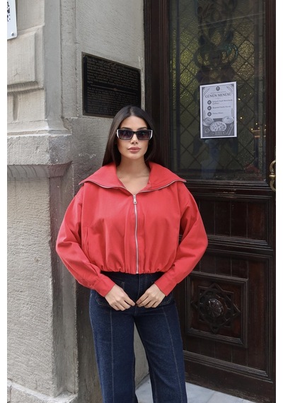 Kechi Woman Gabardin Kumaş Şal Yaka Astarlı Fermuarlı Ceket Kırmızı