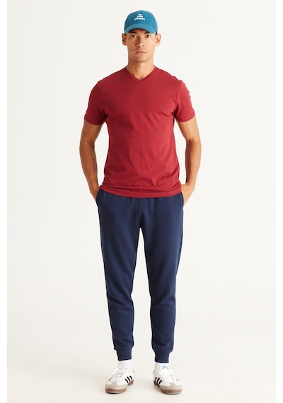 Ac&Co / Altınyıldız Classics Slim Fit Dar Kesim V Yaka Pamuklu Erkek Tişört Bordo
