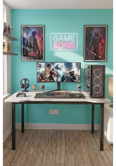 120 Beyaz Oyun Çalışma Masası Gaming Masa Ofis Masası 8120 Metal