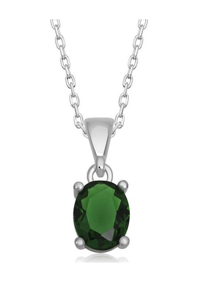 925 Ayar Gümüş Yeşil Kristal Oval Taşlı Kadın Gümüş Kolye