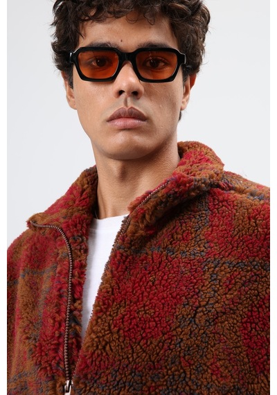 Vamos Oversize Peluş Mont Bordo