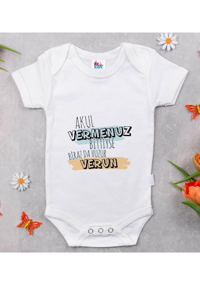 Bk Kids Akul Vermenuz Bittiyse Tasarımlı Beyaz Bebek Body Zıbın-1 Çok Renkli