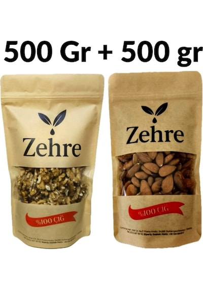 Büyük Boy Ikili - Çiğ Badem Içi 500 Gr + Ceviz Içi 500 Gr 1 KG