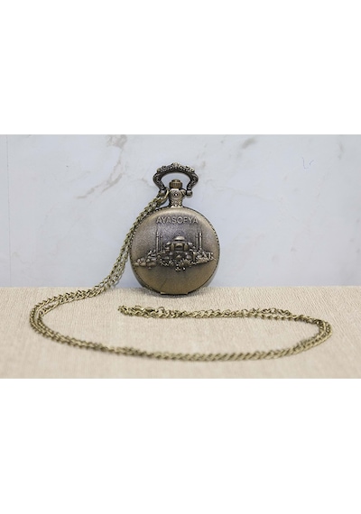 Kişiye Özel Ayasofya Kabartmalı Antik Bronz Cep Saati