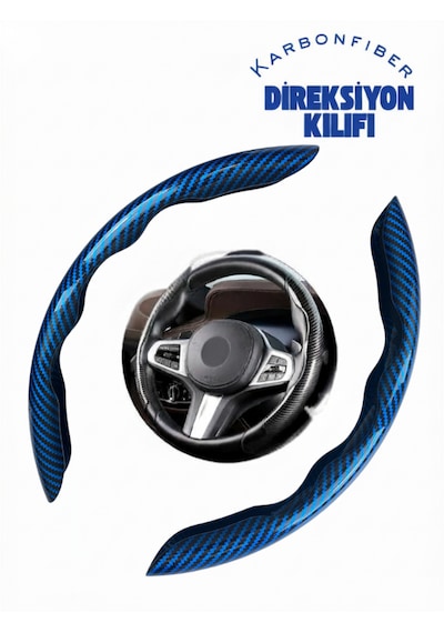 Karbon Fiber Direksiyon Kılıfı Direksiyon Koruyucu Kılıf Mavi - Siyah
