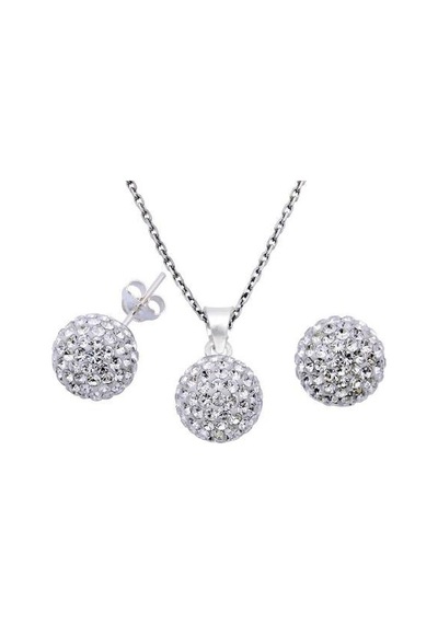 Aşina Gümüş  Beyaz Taşlı Top Kolye Küpe Gümüş Set 925 Ayar Gümüş