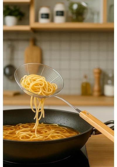 Bambum Ladle - Bambu Saplı Tel Kevgir 18cm Ahşap