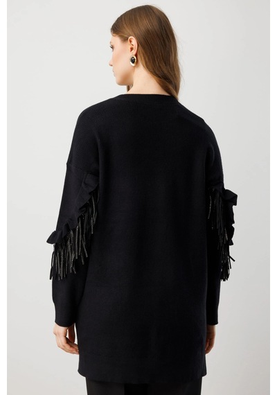 On Fashion Kadın Püsküllü Siyah Kazak 60321 Siyah
