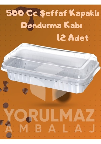 500 Cc Şeffaf Kapaklı Dondurma & Meze Kabı Kullan At Gıda Kabı 12 Adet