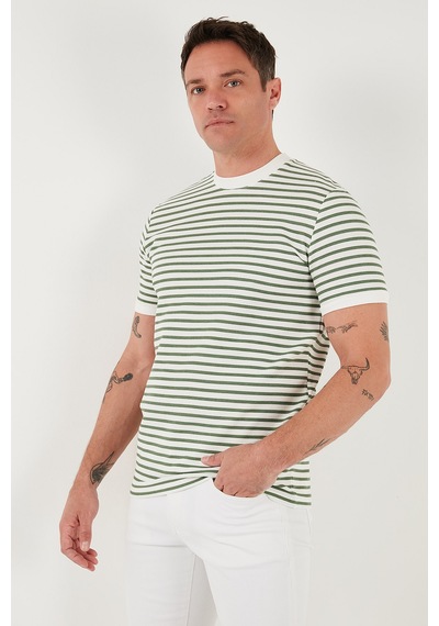 Buratti Pamuklu Çizgili Regular Fit Bisiklet Yaka Erkek T Shirt 5903005 Elma Yeşili