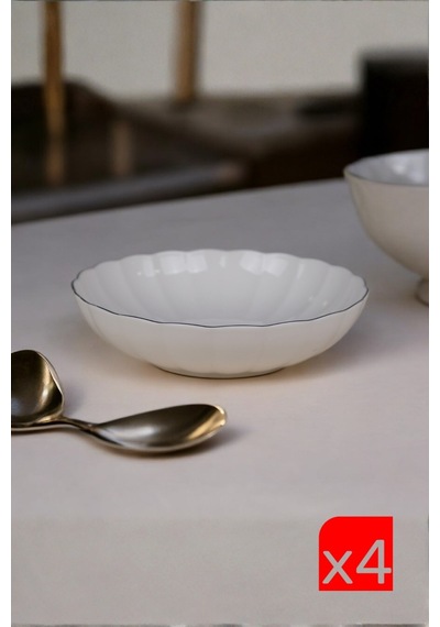 Kütahya Porselen Bone Luz Platin Fileli Bowl Kase 25x6cm 2000ml 4 Lü Bnlzf25ks00 Çok Renkli
