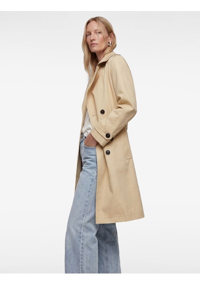Koton Pamuklu Uzun Kollu Düğmeli Kruvaze Kemerli Oversize Gabardin Trençkot Bej 6sak00042ew Ekru