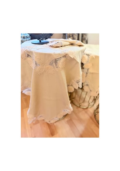 Gri Çeyizlik Flowers Model 5 Parça Keten Dantelli Runner Seti Salon Takımı Bzckh597 Çok Renkli