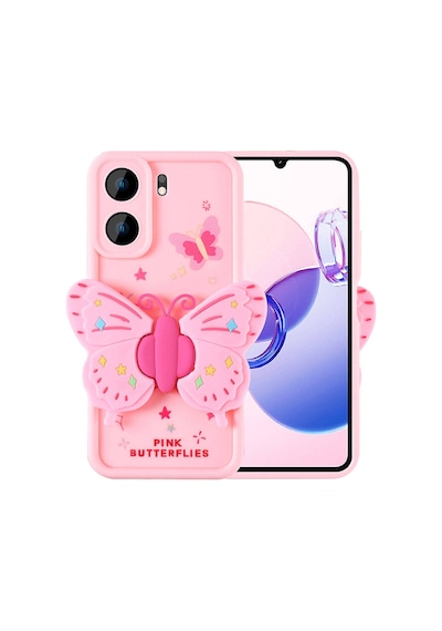 Xiaomi Poco C65 Kılıf Kamera Korumalı Figür Tasarımlı Zore Kapya Kapak Pembe Açık