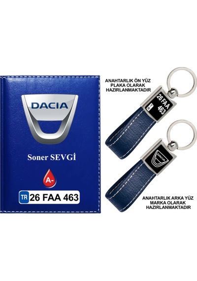 Plakanıza Özel Dacia Logolu Lacivert Ruhsat Kabı Ve Anahtarlık