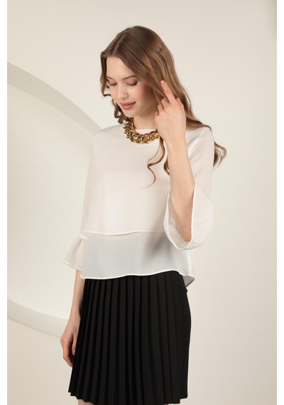 Chicnhappy Krep Kumaş Kolları Volanlı Kadın Bluz 24en2036011 Ekru