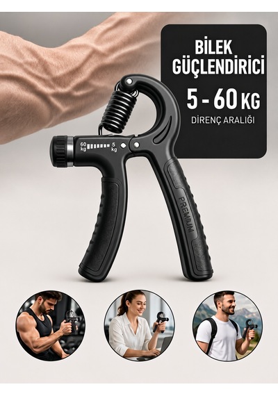 Ayarlanabilir Sayaçlı El Yayı 5-60 Kg El Kol Parmak Bilek Güçlendirici Sayaçlı Siyah El Terapisi