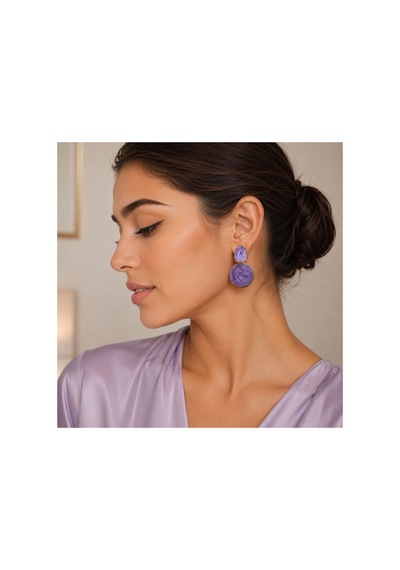 Mor Oval Taşlı Gold Detaylı Kadın Küpe Yuvarlak Sallantılı Şık Küpe Mor - 887987632 Mor - 887987632 Mor